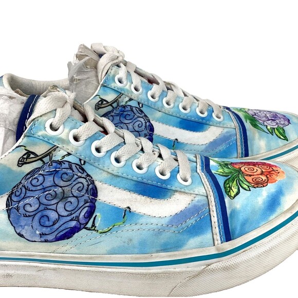 VANS x One Piece Old Skool-Women\'s 8.5/Mens 7-Devil Fruit-Blue Anime Skate Shoes main image 5